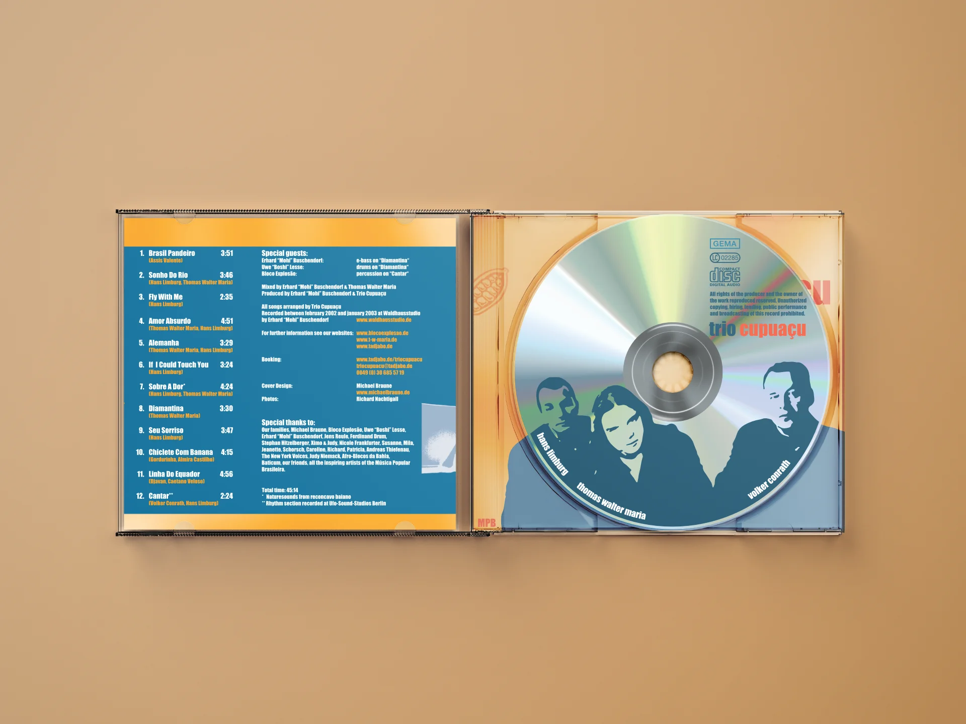 Artwork Album „Trio Cupuaçu“ – Jewelcase innen mit Booklet und Labelprint