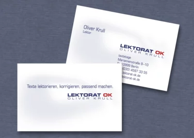 Entwicklung von Geschäftsdrucksachen für Lektorat OK – Visitenkarte